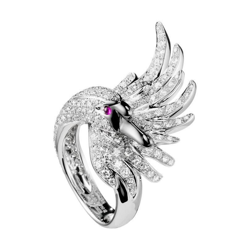 First product packshot Cypris, the swan ring Diamonds