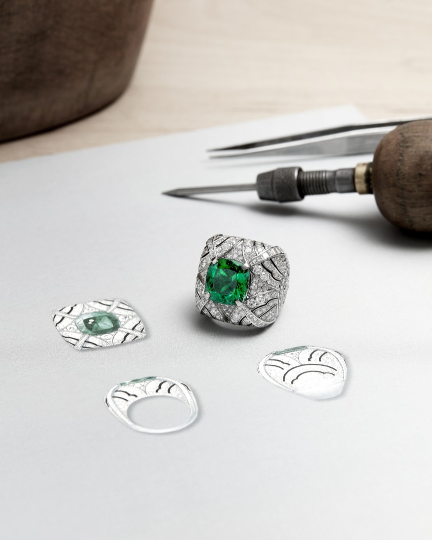 histoire de style art deco collection emerald ring