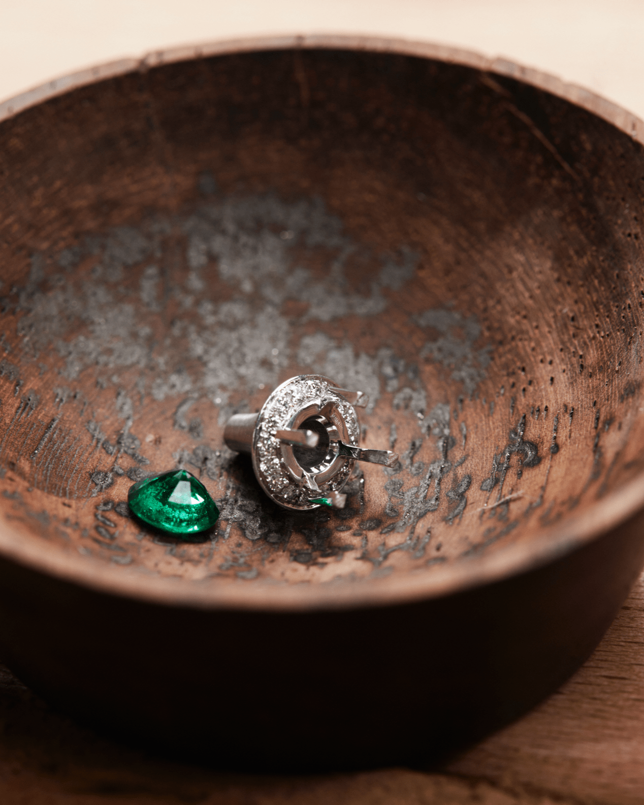 Boucheron emeralds being cared for in our atelier