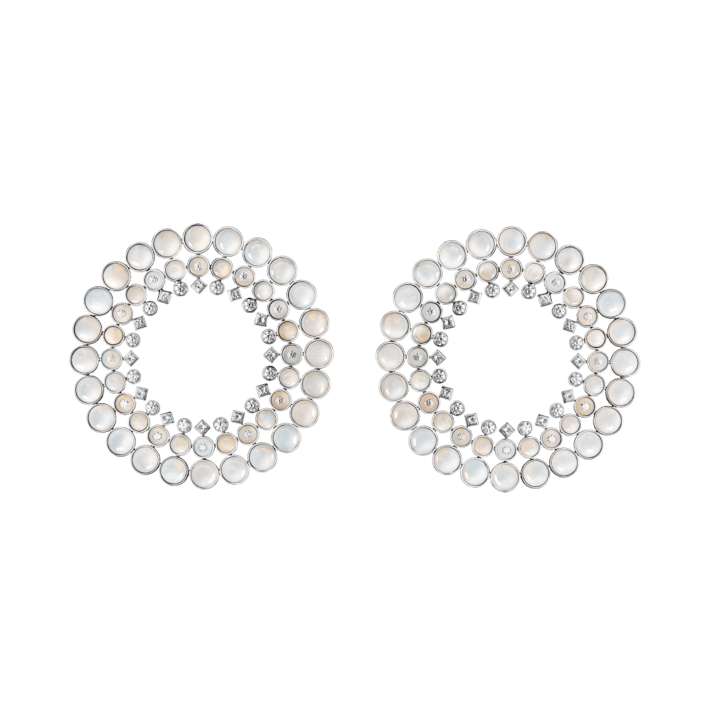 ONDES - Hoops set with opals, mother-of-pearl and diamonds, in white gold.
