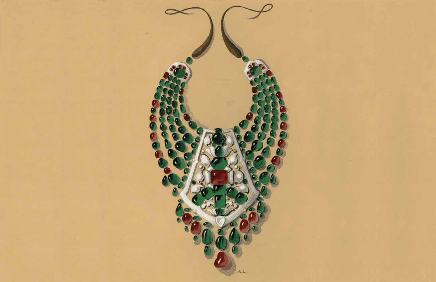 Drawing of a necklace from the order that Maharaja of Patiala placed